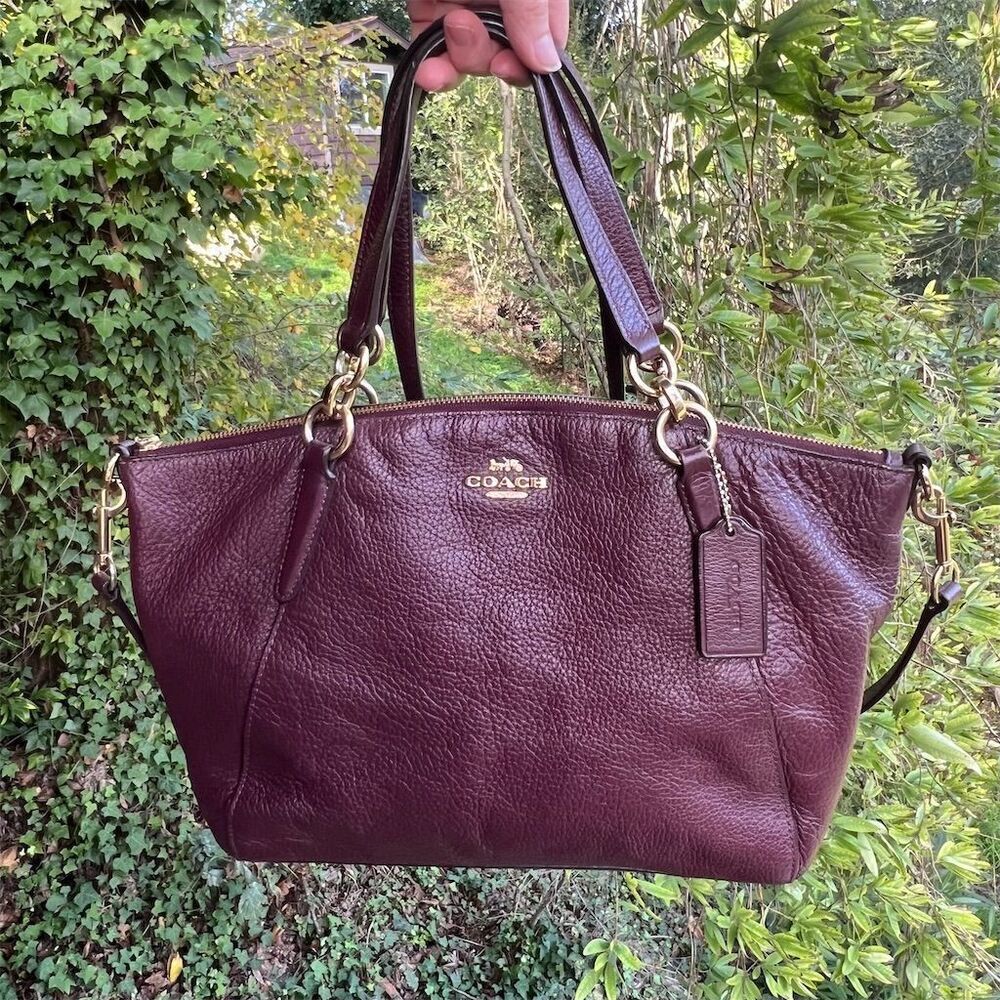 COACH Mini Kelsey Satchel Bag Purple Oxblood Leather w Gold Hardware AUTHENTIC - Picture 1 of 11